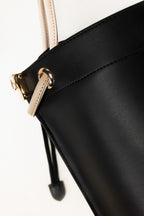 Black Bucket Bag | Faux Leather with Drawstring Closure-Blanc Loom