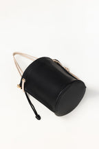 Black Bucket Bag | Faux Leather with Drawstring Closure-Blanc Loom