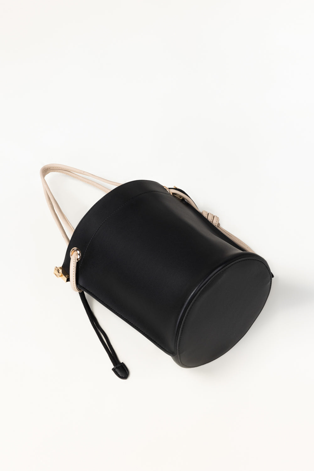 Black Bucket Bag | Faux Leather with Drawstring Closure-Blanc Loom