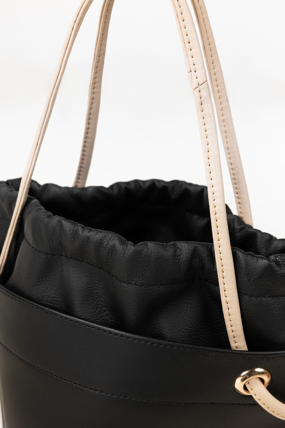 Black Bucket Bag | Faux Leather with Drawstring Closure-Blanc Loom