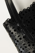 Black Mini Bag | Laser-Cut Faux Leather with Removable Pouch-Blanc Loom