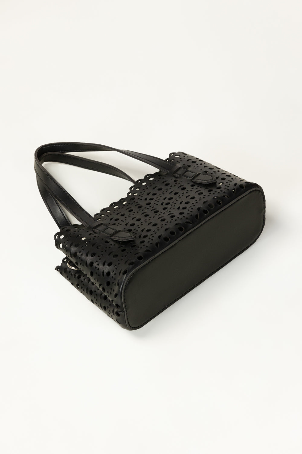 Black Mini Bag | Laser-Cut Faux Leather with Removable Pouch-Blanc Loom
