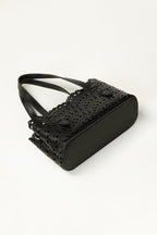 Black Mini Bag | Laser-Cut Faux Leather with Removable Pouch-Blanc Loom