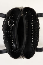 Black Mini Bag | Laser-Cut Faux Leather with Removable Pouch-Blanc Loom