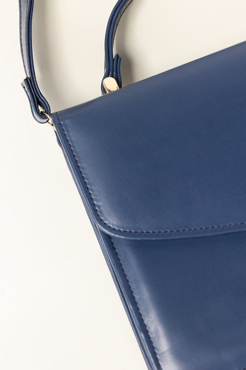 Blue Mini Bag | Two-Compartment PU Bag with Magnetic Closure-Blanc Loom