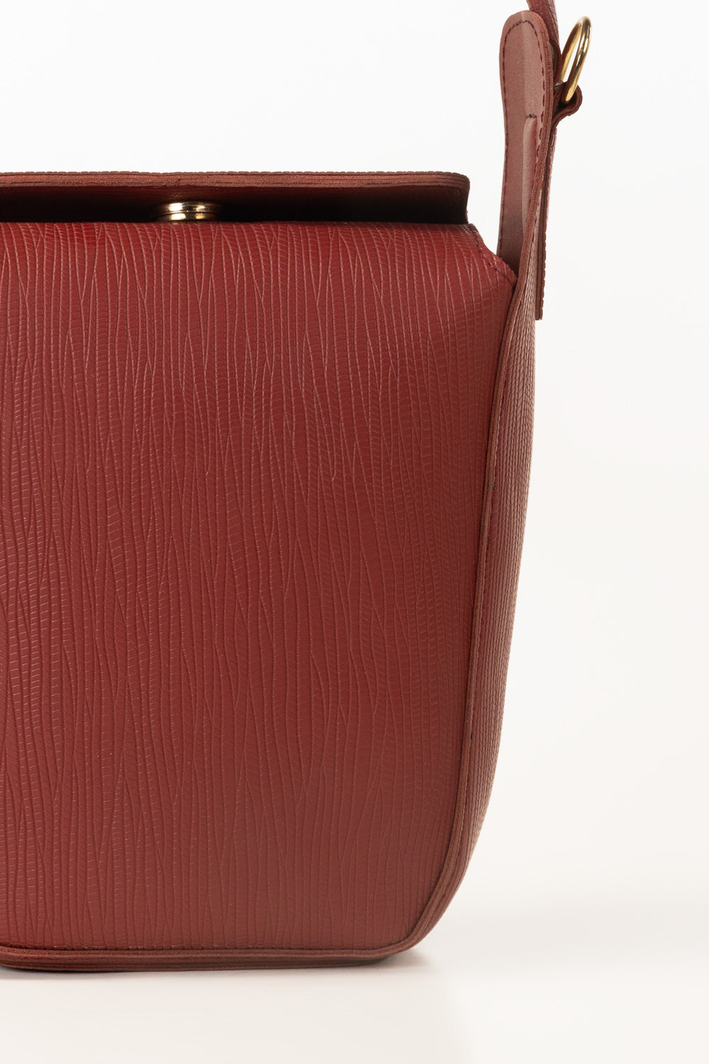 Maroon Bucket Bag | Textured Faux Leather with Gold-Tone Hardware-Blanc Loom