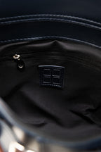 Navy Bucket Bag | Faux Leather with Detachable Strap-Blanc Loom