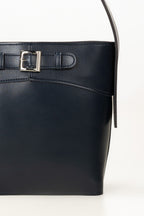 Navy Bucket Bag | Faux Leather with Detachable Strap-Blanc Loom