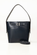 Navy Bucket Bag | Faux Leather with Detachable Strap-Blanc Loom