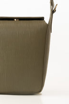 Olive Green Bucket Bag | Textured Faux Leather with Gold-Tone Hardware-Blanc Loom