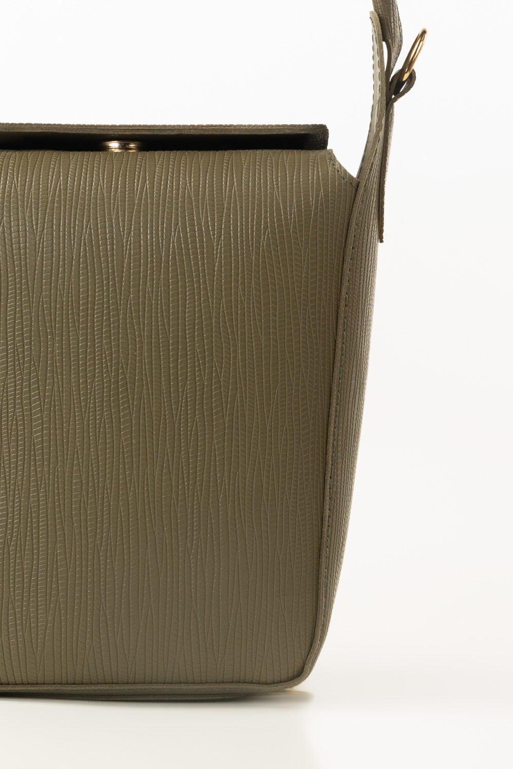 Olive Green Bucket Bag | Textured Faux Leather with Gold-Tone Hardware-Blanc Loom