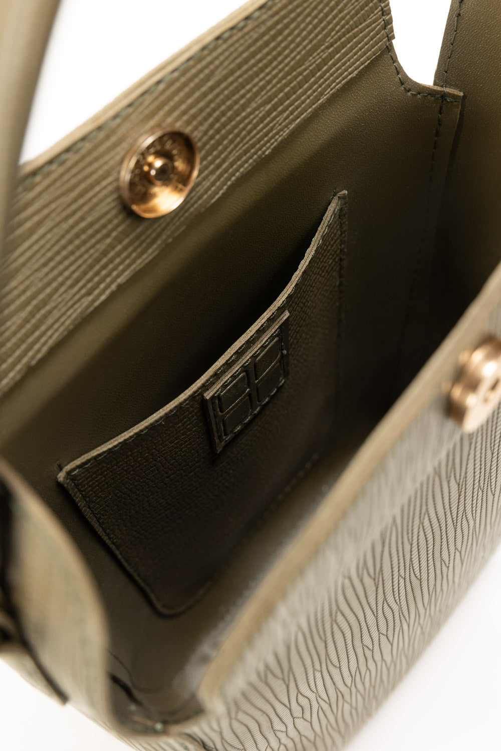 Olive Green Bucket Bag | Textured Faux Leather with Gold-Tone Hardware-Blanc Loom