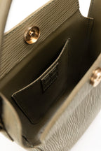 Olive Green Bucket Bag | Textured Faux Leather with Gold-Tone Hardware-Blanc Loom