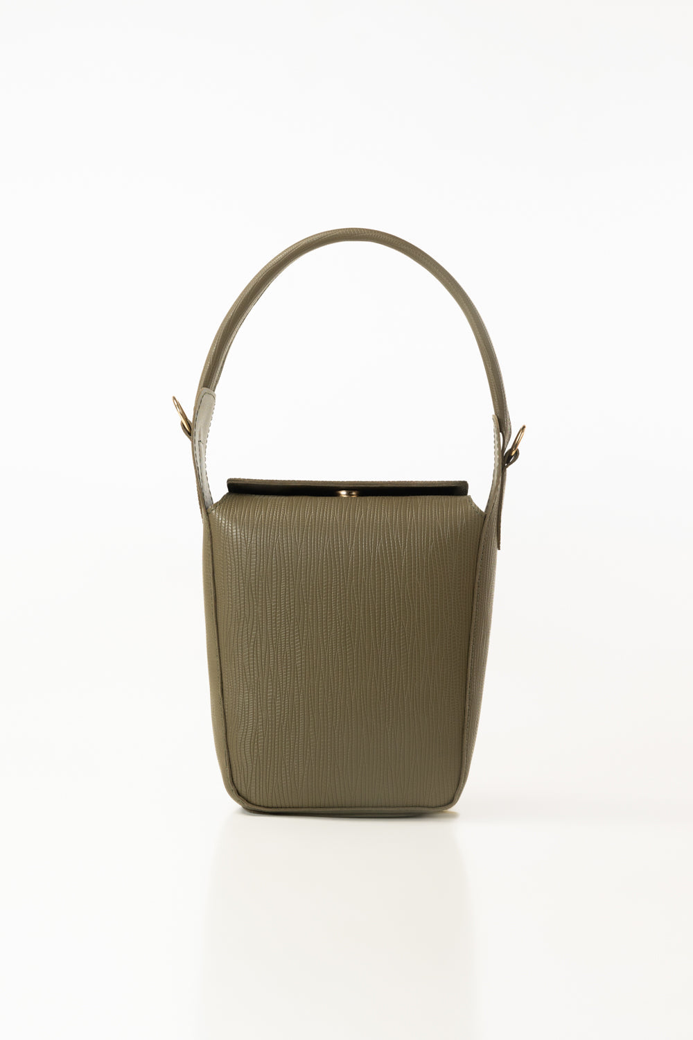Olive Green Bucket Bag | Textured Faux Leather with Gold-Tone Hardware-Blanc Loom