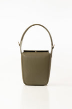 Olive Green Bucket Bag | Textured Faux Leather with Gold-Tone Hardware-Blanc Loom