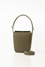 Olive Green Bucket Bag | Textured Faux Leather with Gold-Tone Hardware-Blanc Loom