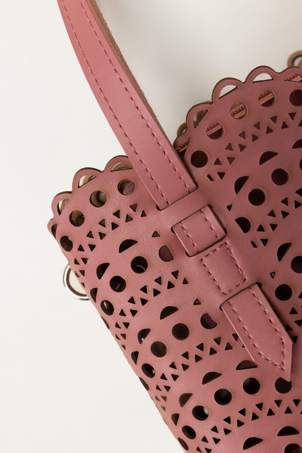 Pink Mini Bag | Laser-Cut Faux Leather with Removable Pouch-Blanc Loom