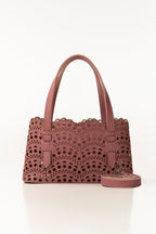 Pink Mini Bag | Laser-Cut Faux Leather with Removable Pouch-Blanc Loom
