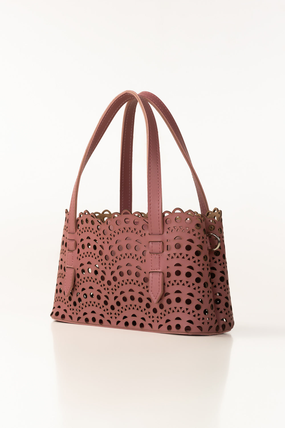 Pink Mini Bag | Laser-Cut Faux Leather with Removable Pouch-Blanc Loom