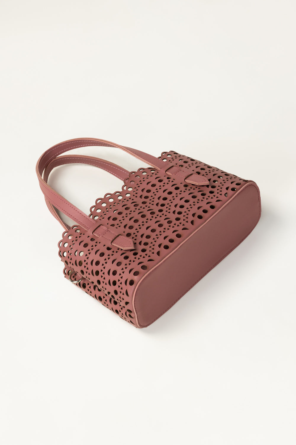 Pink Mini Bag | Laser-Cut Faux Leather with Removable Pouch-Blanc Loom