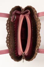 Pink Mini Bag | Laser-Cut Faux Leather with Removable Pouch-Blanc Loom