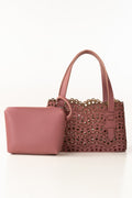 Pink Mini Bag | Laser-Cut Faux Leather with Removable Pouch-Blanc Loom